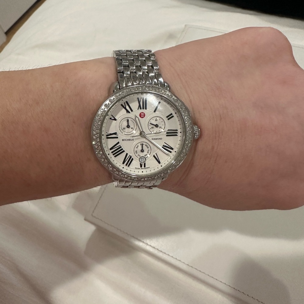 Michele Serein Mid Stainless Steel Diamond Watch, 36mm